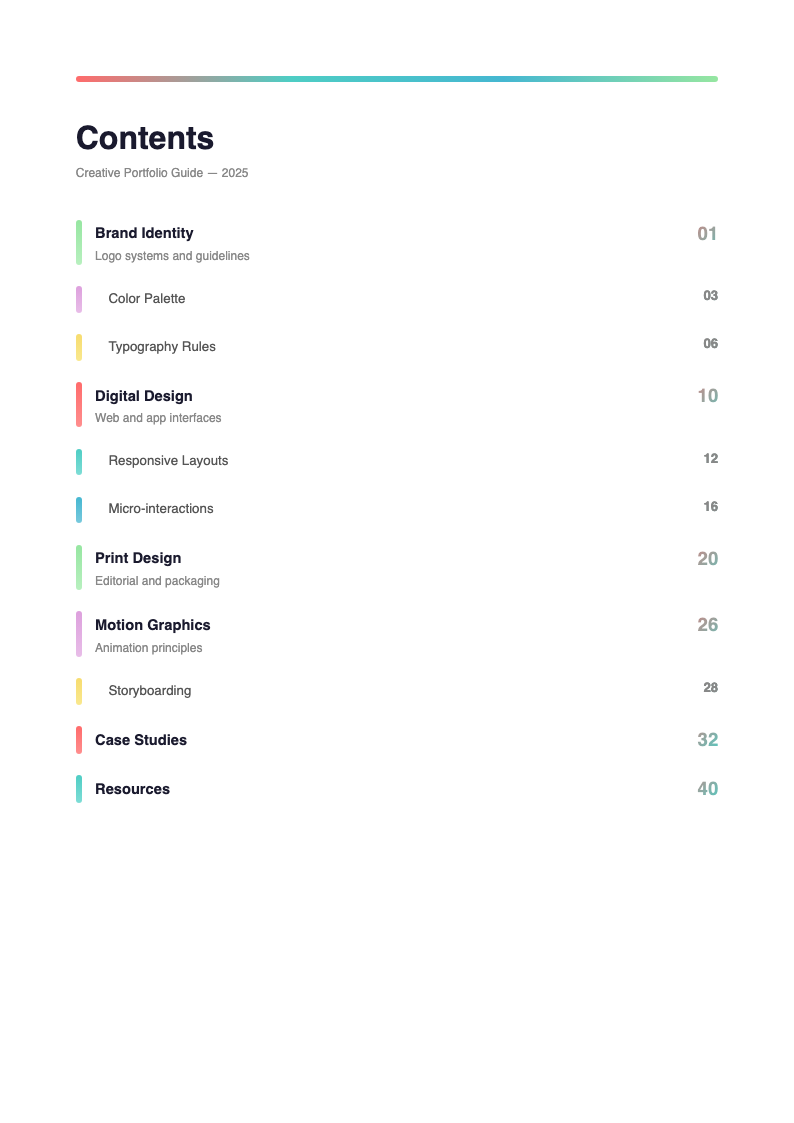 Gradient bold table of contents
